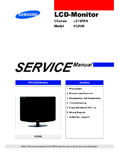 Samsung 632NW Samsung monitor TFT-LCD 632NW chassis LS16PEN