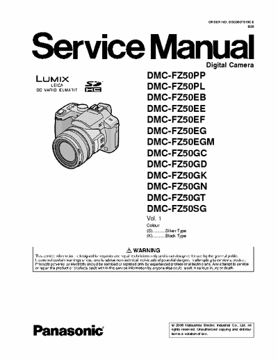 Panasonic DMC-FZ50 Service Manual for Panasonic DMC-FZ50