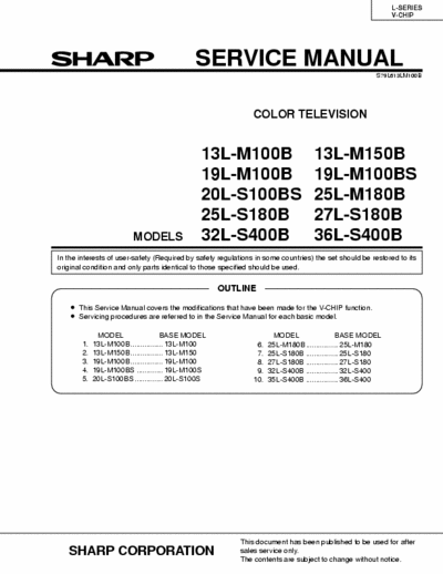 SHARP 13LM100 TV SHARP MANUAL SERVICE