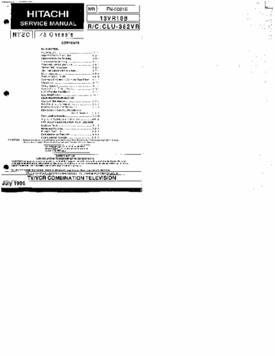 Hitachi 13VR10B Hitachi TV/VCR Combination Television
Models: 13VR10B
Chassis: Z5
Service Manual