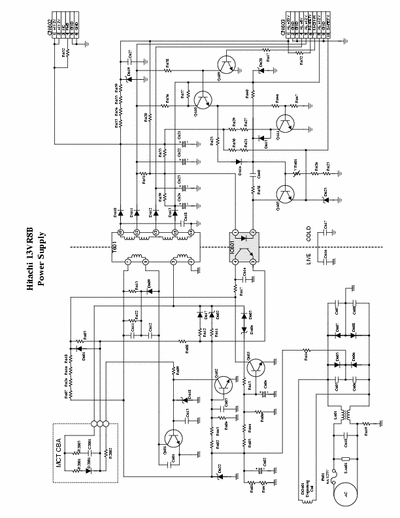 Hitachi 13VR8B Hitachi Solid State Color Television
Model:13VR8B Power Supply Schematics