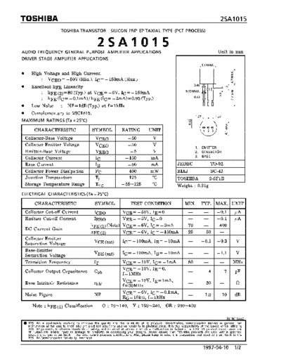 toshiba 2sa1015 integrated circuit