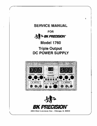 B&K 1760 B&K Precision Power Supply Model 1760 Triple Output Service Manual
