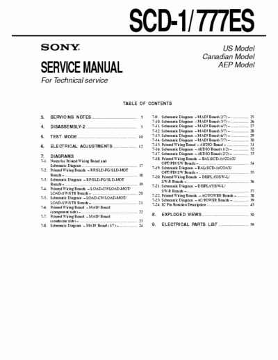 Sony SCD-1 SCD-777ES Service manual for the SCD-1 and SCD-777ES CD players made by Sony.