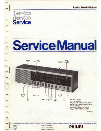 Philips 19AB576 radio model table Philips (1975 -?-1980)
FM + AM