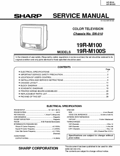 sharp 19rm100 service manual