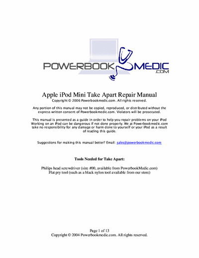 Apple iPod Mini Take apart repair manual. 
Pag. 13