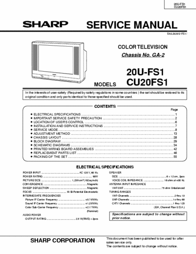 Sharp 20U-FS1 CU20FS1 Sharp 20U-FS1 CU20FS1 chassis GA-2