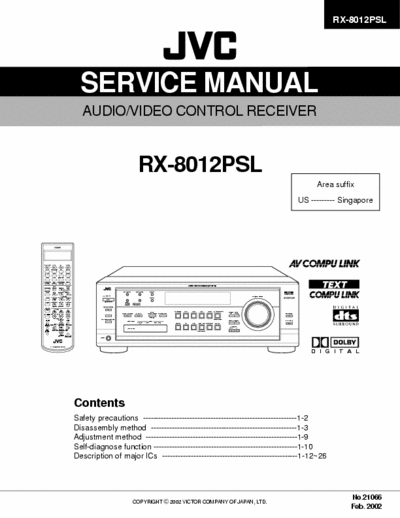 JVC RX-8012PSL RX-8012PSL - 
AUDIO/VIDEO CONTROL RECEIVER - 
Service Manual, Part list, Schematics
