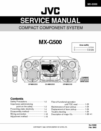 JVC MX-G500 COMPACT COMPONENT SYSTEM MX-G500  Service Manual, Instructions, Parts List and Schematics