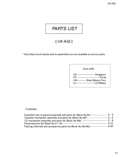 JVC UX-A52 UX-A52 - 
MICRO COMPONENET SYSTEM - 
Service Manual, Part list, Schematics