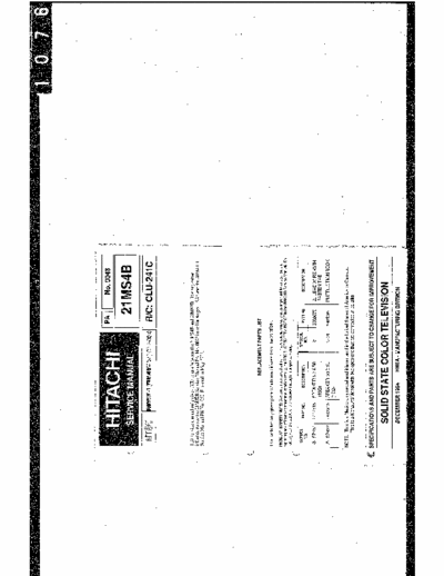 Hitachi 21MS4B Hitachi Solid State Color Television
Model:21MS4B 
Chassis: FH92XS-1 / FU30H/M031
Replacement Parts