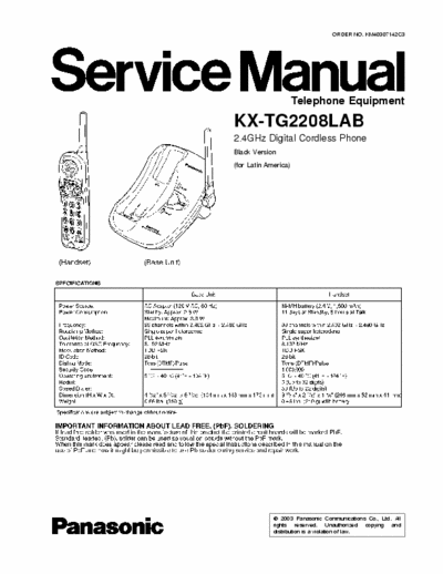 PANASONIC KX-TG2208 SERVICE MANUAL