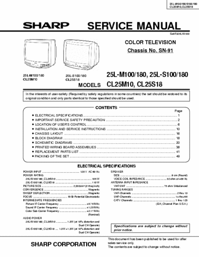 SHARP 25LM100 25LM180 SHARP TV SCHEMATIC 25LM100_ 25LM180