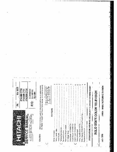 Hitachi 27AX4B Hitachi Solid State Color Television
Models: 27AX4B/C732, 27AX3B/C731, 27AX0B/C730
Chassis: M1CLXU
Service Manual