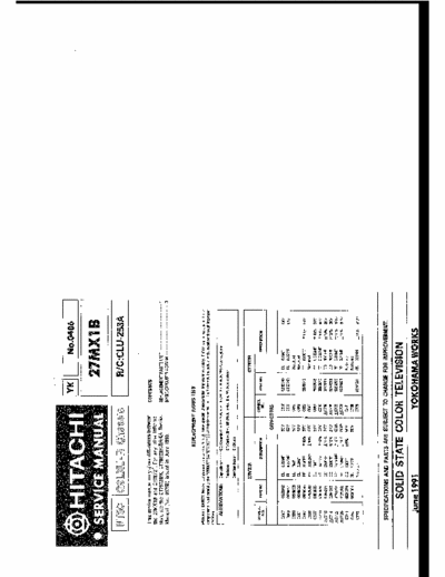 Hitachi 27MX1B Hitachi Model 27MX1B
Chassis: G9LXU-R
Solid State Color Television - Service Manual