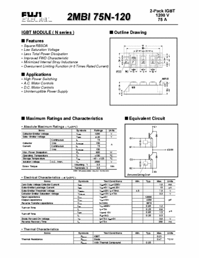 Fuji 2mbi75n-sa120 datasheet