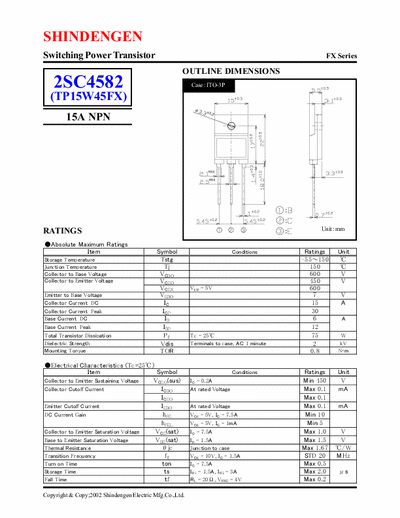 Shindengen 2SC4582 Switching power transistor Datasheet