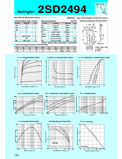 Sanken 2SD2494 Silicon NPN Triple Diffused Planar Transistor (Complement to type 2SB1625)