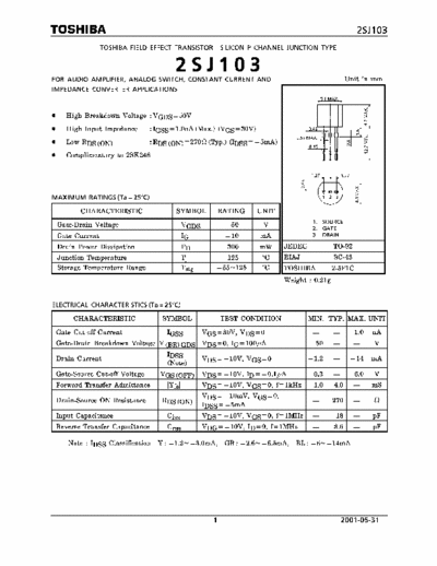 Toshiba 2SJ103 Toshiba field effect transistor silicon P channel junction type