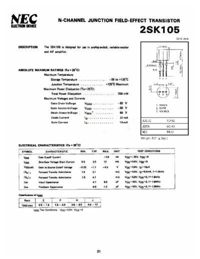 NEC 2SK105 Junction N-Fet