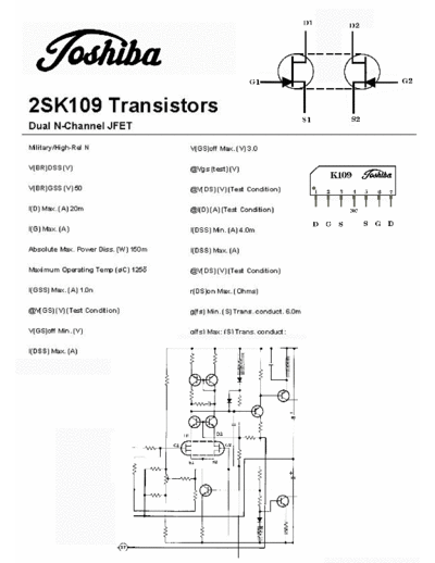 Toshiba 2SK109 Dual JFet 7pin in Line. equal uPA68H