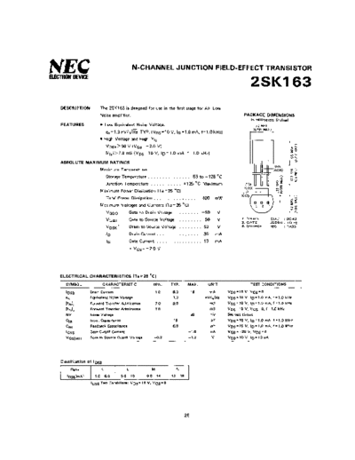 NEC 2SK163 Junction N-Fet