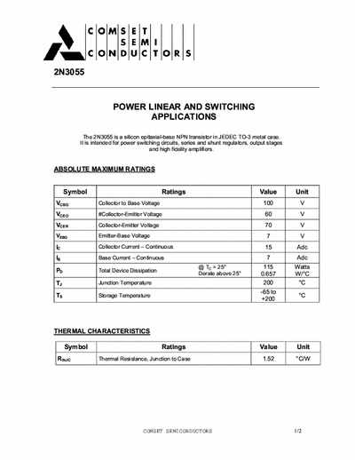 Motorola 2N3055 DataSheets