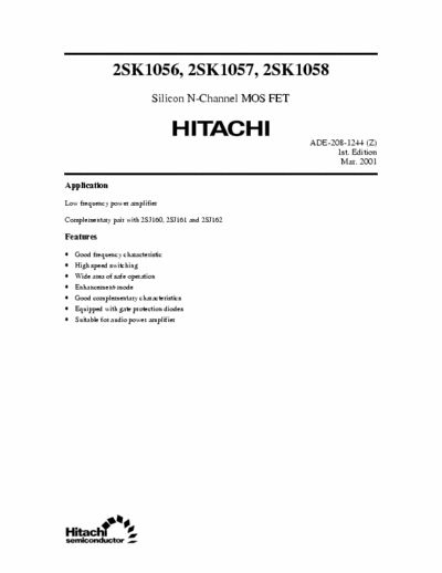 Hitachi 2SK1056, 2SK1057, 2SK1058 Silicon N-Channel MOS FET