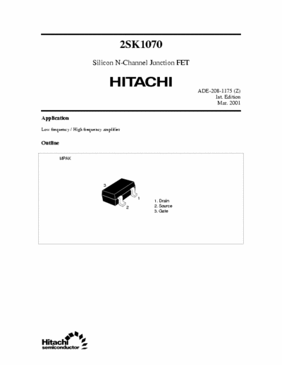 Hitachi 2SK1070 Silicon N-Channel Junction FET