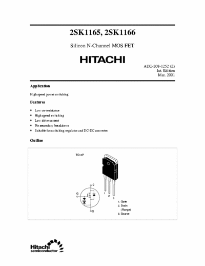 Hitachi 2SK1165, 2SK1166 Silicon N-Channel MOS FET