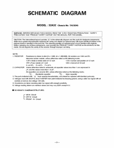Toshiba 32A32 2 file, 47 page page service manual for Toshiba 13, 14, 19 &20 inch color TV model # 32A32 with N2ES chassis.