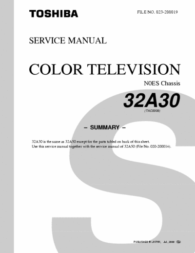 Toshiba 32A30 Service Manual