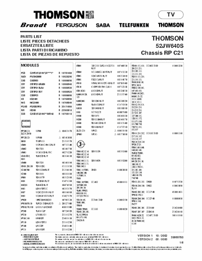 THOMSON 52JW640S service manual