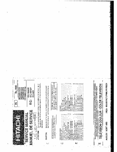 Hitachi 35TX59K Hitachi Color Television
Models:35TX59K/CZ35, 35TX50B/CZ35, 35TX30B/CZ33, 27FX90BC/C735
Chassis:A2LXU
Service Manual