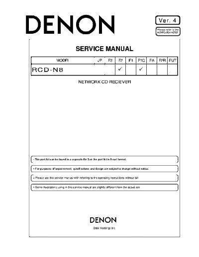 Denon RCD-N8 Homecinema DVD Tuner Network Audio Amplifier
Service manual