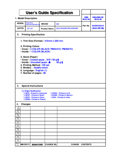 LG 32LC1R / 42PC1RV / 42PC3RV User manual LCD and Plasma TV