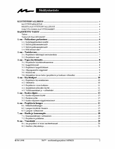 3M/Liesegang MP8620/DV710 Operating instructions (finnish language)