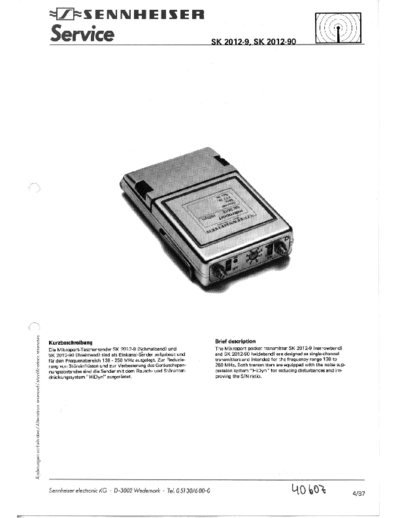 SENNHEISER SK2012 Professional microport transmitter