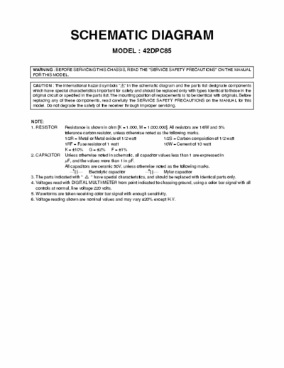 Toshiba 42DPC85 3 files, 86 pages, service manual for Toshiba plasma monitor model # 42DPC85.