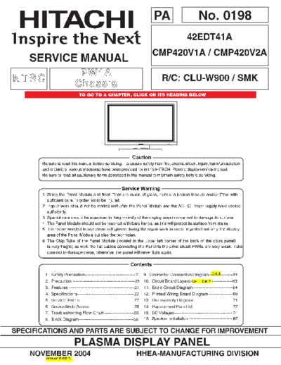 Hitachi 42EDT41A Service Manual plasma tv