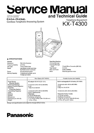 Panasonic KX-T4300 Panasonic KX-T4300 Service Manual at djvu format