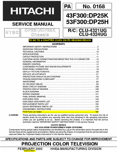 Hitachi 43F300 Service Manual
