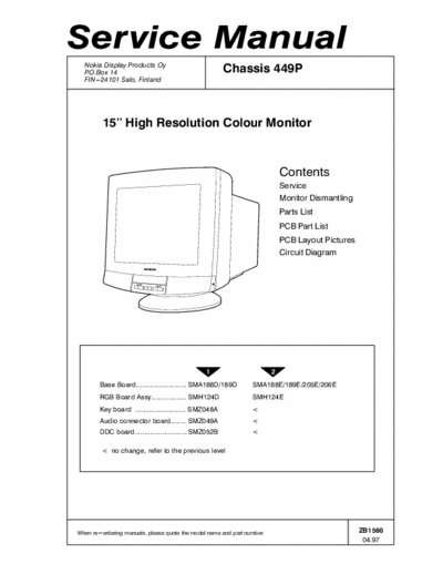 nokia 449P 15 inch high resolution colour monitor diagrama nokia