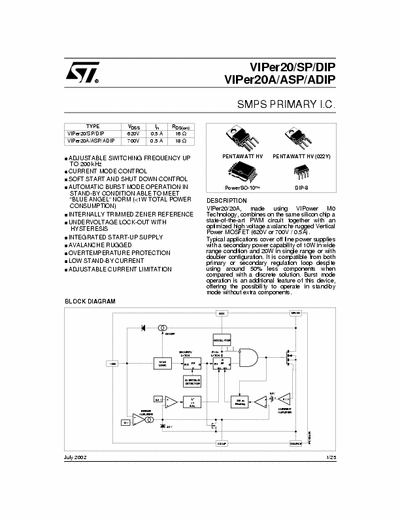 ST VIPER20 SMPS PRIMARY I.C.
