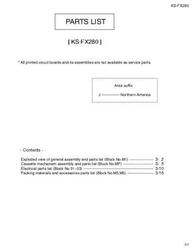 JVC KS-FX280 KS-FX280
CASSETTE RECEIVER -
Service Manual, Part lists, Schematics