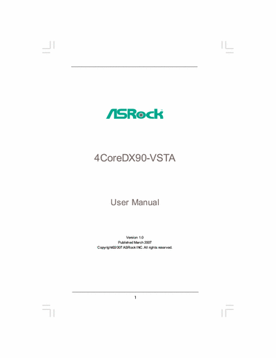 ASRock 4CoreDX90-VSTA 4 Core DX90 - VSTA Motherboard Manual
