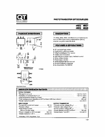 QT Optoelectronics 4N25 4N26 4N27 4N28 PHOTOTRANSISTOR OPTOCOUPLERS