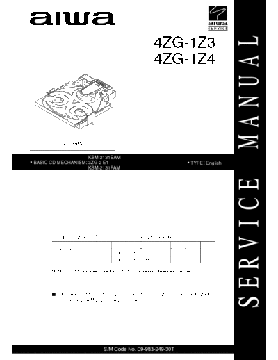 aiwa 4zG-1z3 service manual 4ZG-1Z3 and 4ZG-1Z4