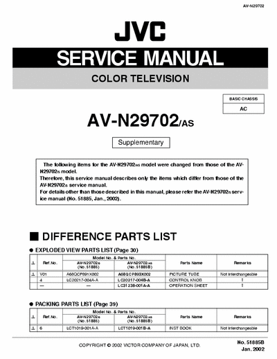 JVC AV-N29702/S AV-N29702/S
Chassis: AC - 
COLOR TELEVISION Service Manual, Schematics, Part List